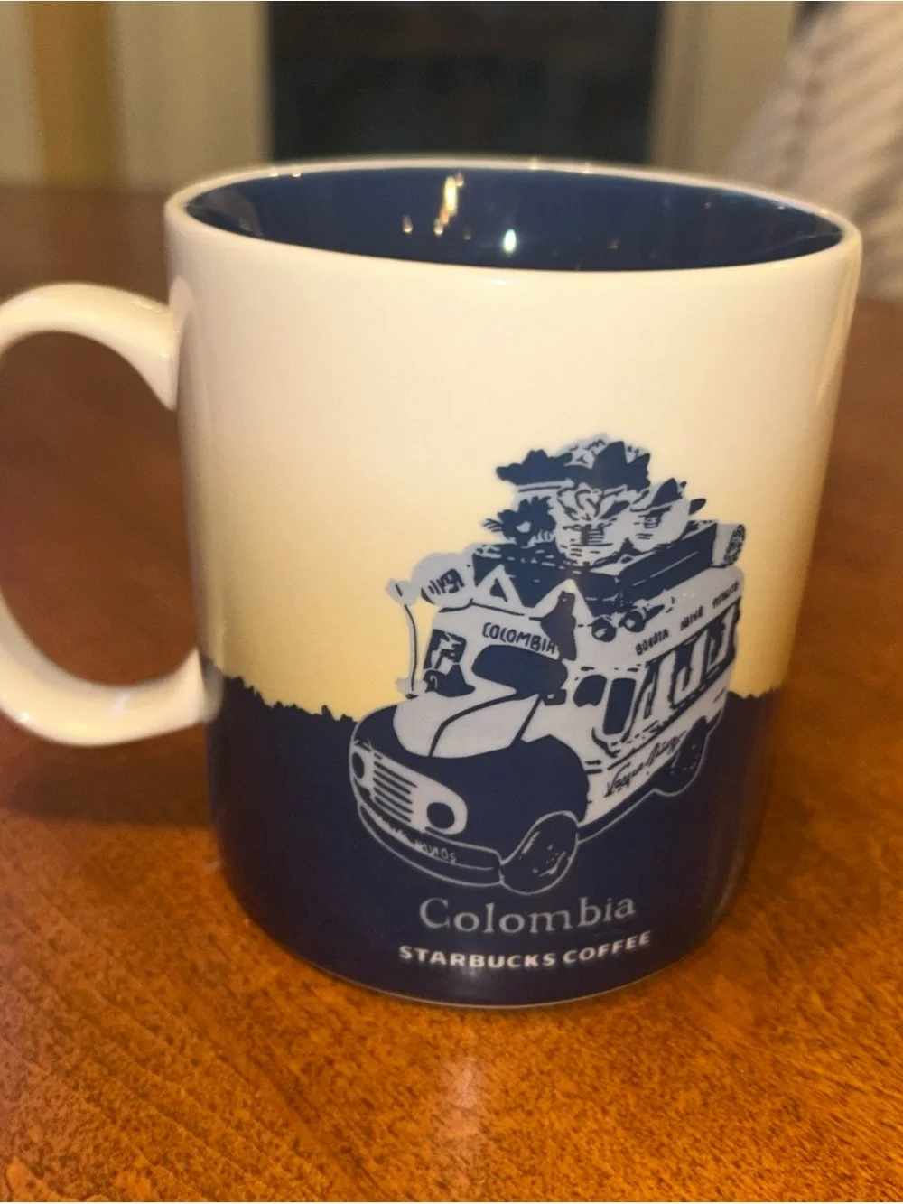 Starbucks Colombia Blue White Gold Ceramic Coffee Mug 2015 discontinued